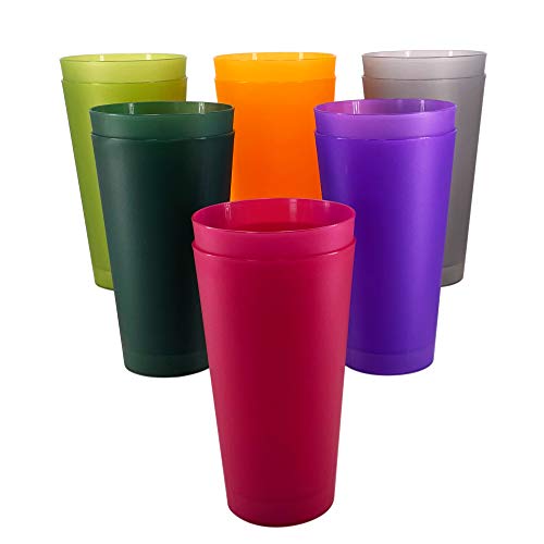 32 oz Plastic Cups Reusable set of 12, Large Plastic Tumblers Jewel - color: Jewel Tones