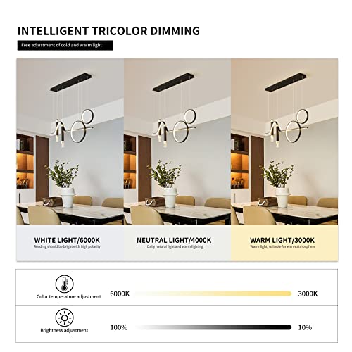 Siittoo 37" Modern LED Pendant Light, Dimmable Linear Chandelier Black - color: Black-2 Rings & 2 Bubble Lights-45W