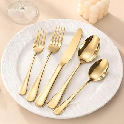 10-Piece Gold Silverware Set, Stainless Steel Flatware Set Service for 2 - color: Gold, size: 10-Piece