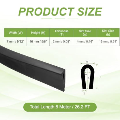 PATIKIL Rubber Edge Trim 26.2ft x 7mm x 16mm Fit for 4mm Edge Black - size: Fit for 4" x 26.2ft x 7mm x 16mm