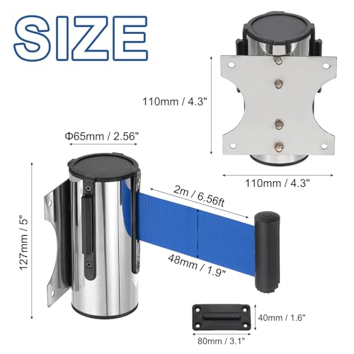 MECCANIXITY Wall Mount Retractable Belt Barrier 6.56ft Crowd Control Belts - color: Silver/Blue, size: 6.56 ft