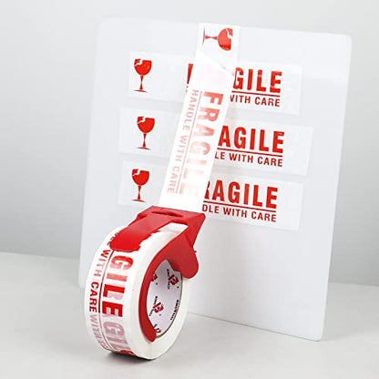 BOMEI PACK 6 Rolls Fragile Tape 2 Inch x 180 Feet (60 Yards) - Handle with Care Marking Tape, Fragile Packing Tape with Dispenser - Heavy Duty Fragiles Tape for Shipping and Moving Boxes