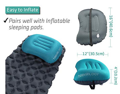 TREKOLOGY Aluft 2.0 Small Inflatable Camping Pillow for Backpacking, Travel - color: Teal Blue