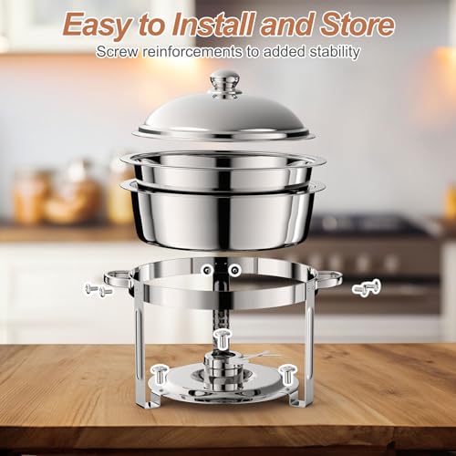 2 Pack 8QT Round Chafing Dish for Buffet Set with Lids, Silver - color: Silver-02