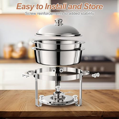 4 Pack 8QT Round Chafing Dish for Buffet Set with Lids, Silver - color: Silver-04