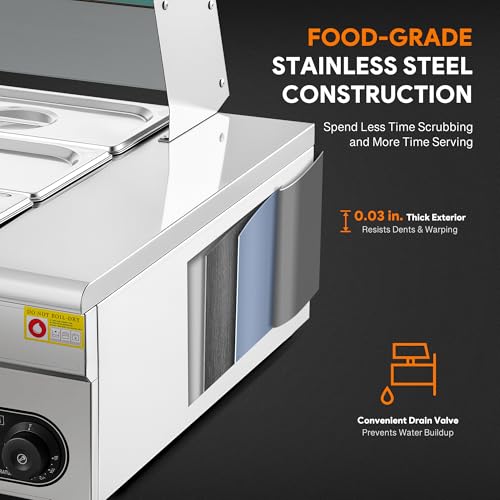 WILPREP 6-Pan Commercial Food Warmer with Sneeze Guard, Six 1/2 Pans, 1500W Countertop Electric Warmer, 86-185°F Adjustable Temp Control, Stainless Steel Buffet Bain Marie - size: 1/2 pan*6