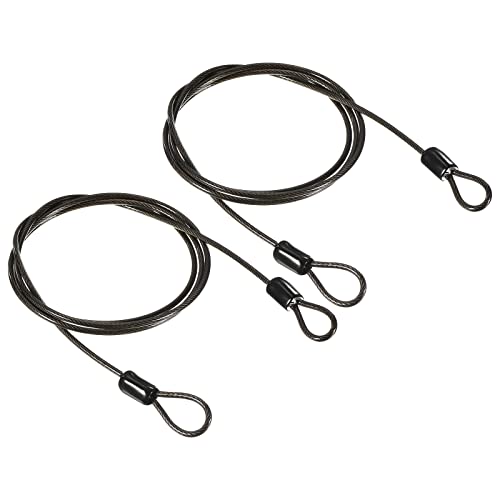 PATIKIL Security Steel Cable 2.5mm x 1m/3.28ft Coated Luggage Lock Wire Rope with Double Loop Black 2 Pack - color: Black, size: 2.5mmx1m