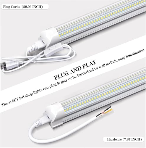 10 Pack 8Ft LED Shop Lights, 100W 15500LM 6000K T8 96" Garage Lights
