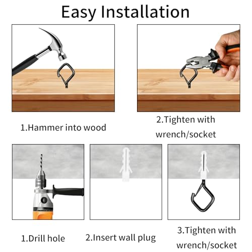 12 Pack Ceiling Hooks with Safety Buckle 2.36IN Screw in Hooks - color: Black
