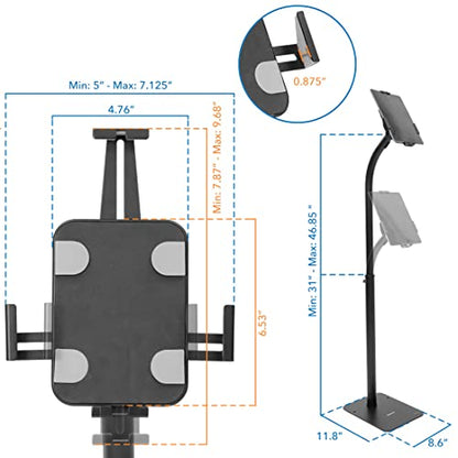 Mount-It! Anti-Theft Universal Tablet Floor Stand with Locking Clamp, Black