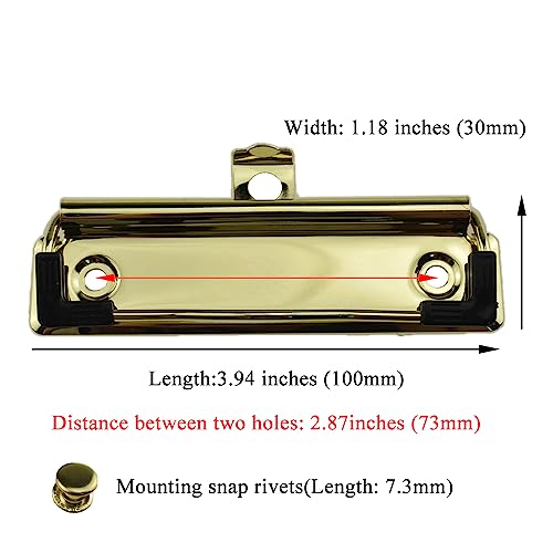 HAHIYO 3.94 Inches Gold Metal Mountable Clipboard Clips - 6 Pack, Durable Spring Loaded Clip with Rubber Grips, Hanging Hole and Rivets - Document File Wood Plastic Clip Board for Office School Home - style: Gold-3.94in-6p