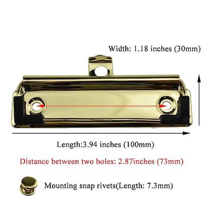 HAHIYO 3.94 Inches Gold Metal Mountable Clipboard Clips - 6 Pack, Durable Spring Loaded Clip with Rubber Grips, Hanging Hole and Rivets - Document File Wood Plastic Clip Board for Office School Home - style: Gold-3.94in-6p