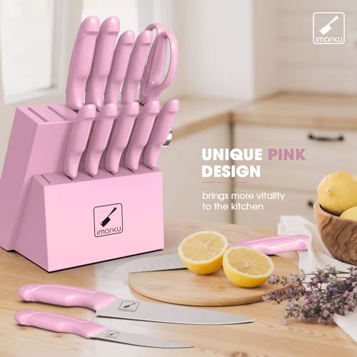imarku 14-Piece Kitchen Knife Set, High-Carbon Stainless Steel,Pink - color: Pink, size: 14 Pcs