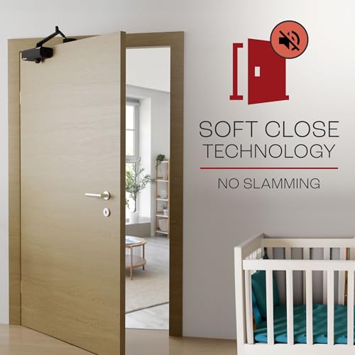 PrimeWare DC-300 Adjustable Automatic Door Closers for Home | Soft Close, No Slam | Residential and Commercial Door Closer | Level 3 | for Doors Weighing 90-140 lbs | Hydraulic Door Spring - Black - size: Level 3, style: Black