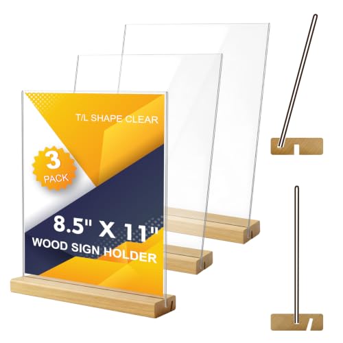 Comix 8.5x11 Inches Acrylic Sign Holder with Wood Base, 3 Pack Flyer Holder - size: 3 Pack 8.5x11 inches (T/L)