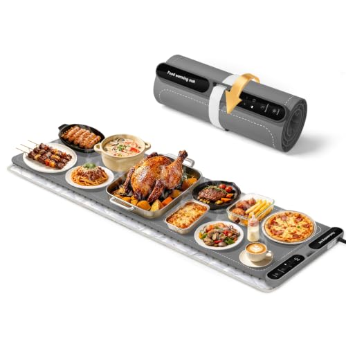 Warming Mat for Food 47.2"x15" Extra Long, 700W Electric Food Warmer with Heat-Resistant Pad, Full Surface Heating, 7 Temp Settings, 8H Timer, Child Lock for Buffet, Parties & Family Gatherings - color: Gray, size: 47.2"x15"