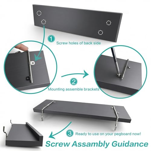 Black Pegboard Shelves with Lip, 3Pack 14" x 4" Peg Board Racks & Brackets - color: Black