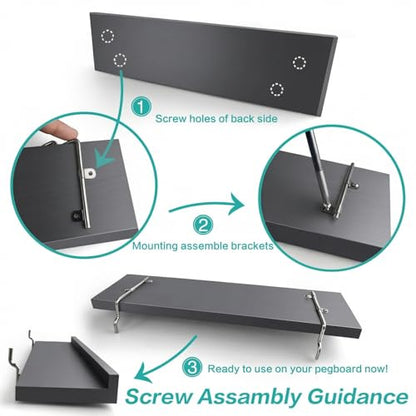 Black Pegboard Shelves with Lip, 3Pack 14" x 4" Peg Board Racks & Brackets - color: Black
