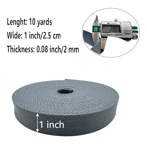 1 Inch Heavy Cotton Webbing 10 Yard Webbing Straps for Bags Handles,Tote Bag Webbing，Cloth Belt,Making Outdoor Supplies - color: Grey