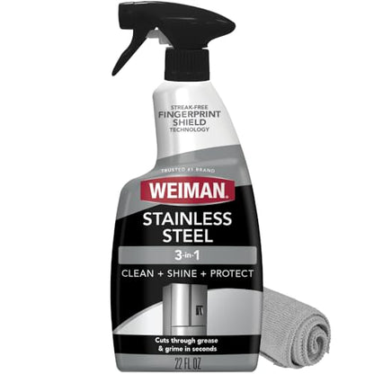 Weiman Stainless Steel Cleaner & Polish Spray with Cloth, Anti-Fingerprint - size: 22 Fl Oz (Pack of 1)