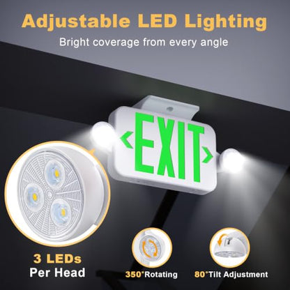 Exit Sign with Emergency Light, 90-Min Battery Backup, LED Adjustable Heads - size: 1 Pack