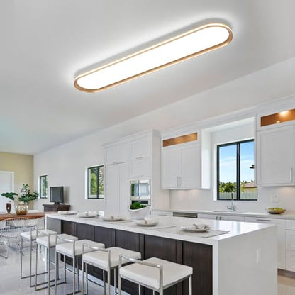 ADISUN Modern LED Ceiling Light Dimmable Linear Ceiling Light 39.4in Semi Flush Mount Long Lights with Remote Control and Side Lighting for Living Room Kitchen Dining Room, 2 Pack, Gold(65W) - color: Gold-2Pack, size: 39 Inch