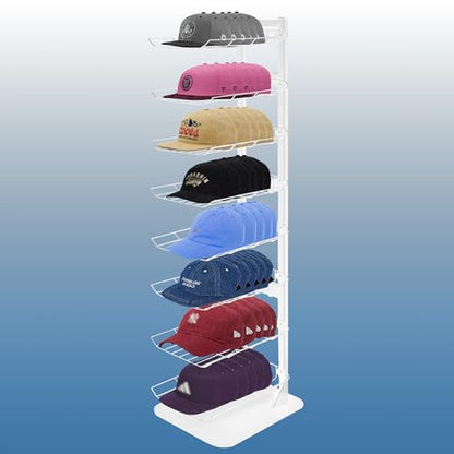 Hat Display 8 Tier, Hat Rack Stand Up to 64 Caps, Metal Hat Stands for Multiple Hats, Commercial Retail Hats Display, White - color: White