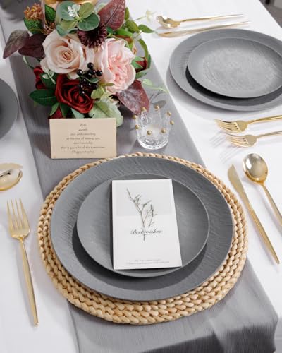 32pcs Dark Grey Plastic Plates Reusable Unbreakable and Dishwasher safe - color: Dark Drey