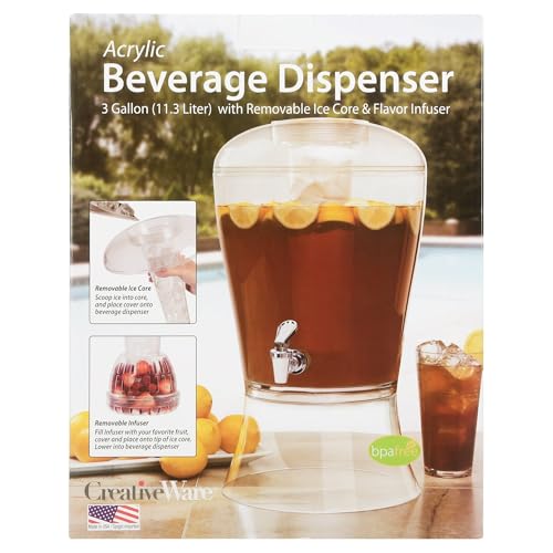 CreativeWare 3 Gallon Beverage Dispenser With Ice Cylinder And Fruit Infuser - size: 3 Gallon