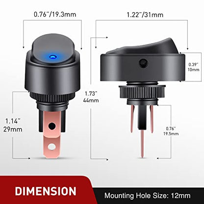 Nilight 5PCS 12V 30A Blue LED Rocker Switch 3Pin SPST Oval 12mm Hole
