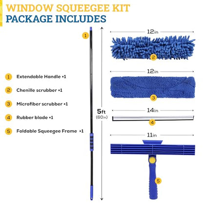 KLEEN HANDLER 2-in-1 Window Squeegee with 60” Extendable Pole