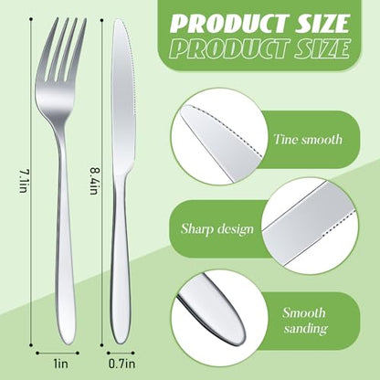 Nuenen 100 Pcs Stainless Steel Forks and Knives, Silver 8.4" 7.1" - color: Silver, size: 8.4 Inches, 7.1 Inches