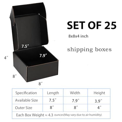 8x8x4 Black Shipping Boxes for Small Business, Packing, 25 Pack - color: Black, size: 8x8x4 inch
