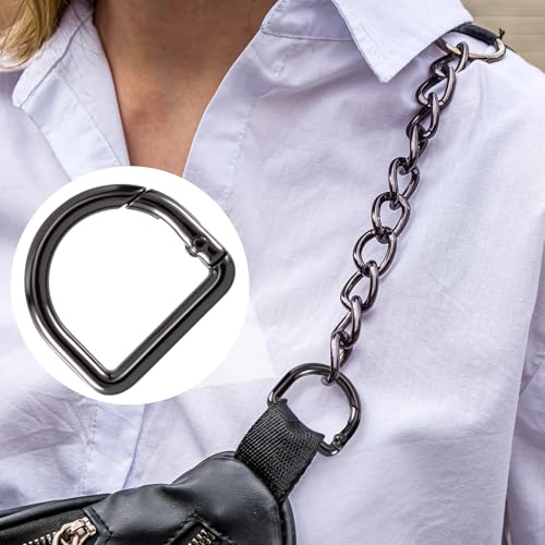 HINZIC D Ring Spring Key Hooks Keyring Clip Buckles Clasp Clamps for Belt Backpacks Handbag Purse Strap - color: 6pcs-silver & Gold & Black
