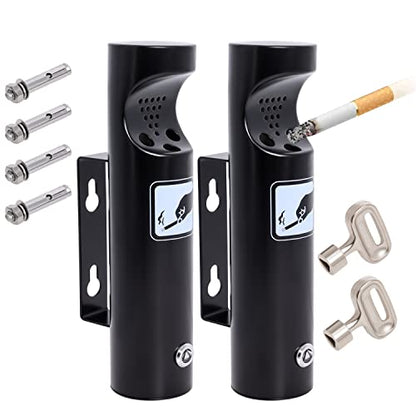 Wall Mounted Outdoor Waste Receptacle, Cendrier Extérieur, Stainless Steel Cylinder Butt Disposal, Commercial Trash Bin Container for Home, Patio, Bar, Commercial Use（Black,2pcs） - size: 2 pack 11in