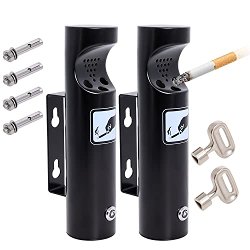 Wall Mounted Outdoor Waste Receptacle, Cendrier Extérieur, Stainless Steel Cylinder Butt Disposal, Commercial Trash Bin Container for Home, Patio, Bar, Commercial Use（Black,2pcs） - size: 2 pack 11in