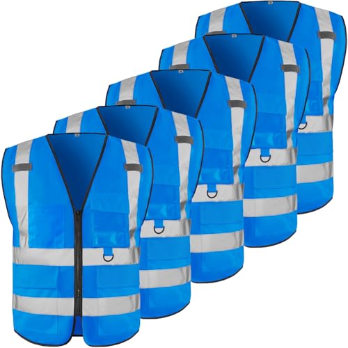 High Visibility Safety Vest for Men ，Class 2 Hi Vis Vest with Pockets, Reflective Vest for Construction Work, Volunteer, Cycling, Blue M 5 Pack - color: Blue, size: Medium