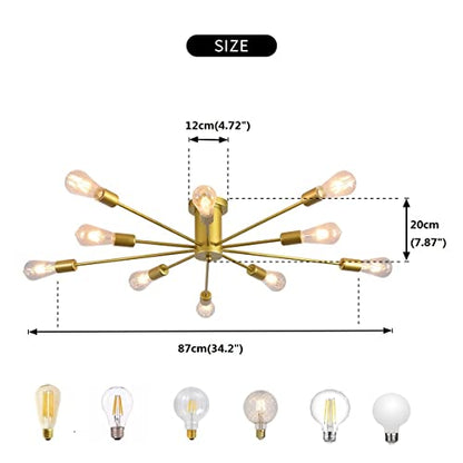 Garwarm Sputnik Ceiling Light Fixture, 10-Light Gold Semi Flush Chandelier - color: 10-Light,Gold