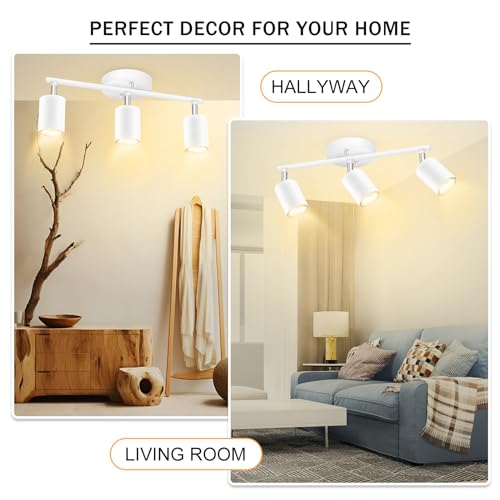 BoostArea LED 3 Light Track Lighting Kit, White 3 Way Ceiling Spot Lighting, Flexibly Rotatable Light Head for Kitchen, Living Room, Bedroom, GU10 Bulb Not Included - color: 3 Light-white
