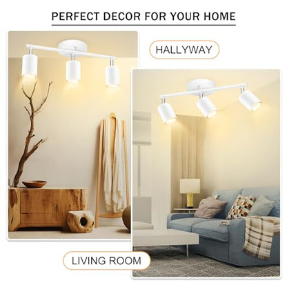 BoostArea LED 3 Light Track Lighting Kit, White 3 Way Ceiling Spot Lighting, Flexibly Rotatable Light Head for Kitchen, Living Room, Bedroom, GU10 Bulb Not Included - color: 3 Light-white