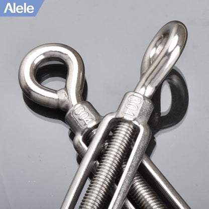 M10 Turnbuckle,3/8" (10mm) Thread Stainless Steel Hook & Eye Alele Stainless Steel 304 Turnbuckles Heavy Duty Wire Rope Tension 4pcs - size: M10 Turnbuckle