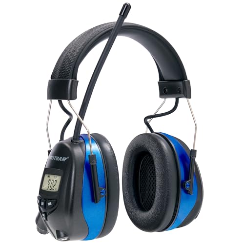 AM/FM Radio Headphones 25dB NRR,Noise Reduction Safety Earmuffs,Digital Display Headset,Powered by AA Battery,Hearing Protection for Walkman Mowing Lawn Work,Blue - color: Blue
