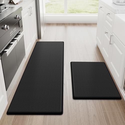 StepRite Kitchen Mats for Floor, 2-Piece Anti-Fatigue Kitchen Rugs, Black - color: Black, size: 17.3" x 30"+17.3" x 47"-0.47 inch