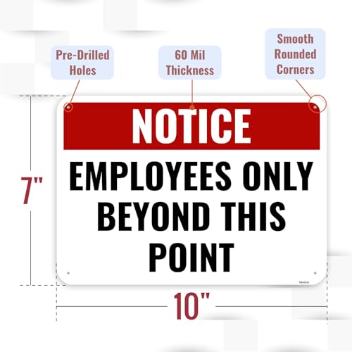 2PC Employees Only Beyond This Point Sign, 10 x 7 Inches - Aluminum - No Customers Allowed In Work Area Staff Only Sign For Door - color: Employees Only Beyond This Point Sign