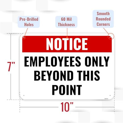2PC Employees Only Beyond This Point Sign, 10 x 7 Inches - Aluminum - No Customers Allowed In Work Area Staff Only Sign For Door - color: Employees Only Beyond This Point Sign