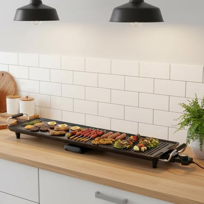 Costzon 39.5" Electric Griddle, 1400W Nonstick Extra Large Griddle, Long Table Top Grill w/4-Level Temp & Drip Tray, Indoor Outdoor Cooking Plates Teppanyaki Grill for Pancake, BBQ, Camping Gatherings - size: 39.5