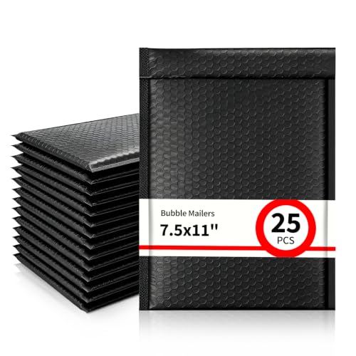 25 Pack 7.5" x 11" Usable Size Bubble Mailers, Black Padded Shipping Envelopes with Self Seal Closure, Poly Mailers for Clothing, Books, Documents, Accessories and More - size: 7.5" x 11" (Usable Size) - 25 Pack