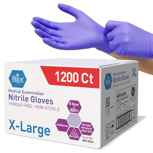 MED PRIDE Nitrile Exam 1200 Count Gloves, Blue Disposable Exam Gloves, Powder-Free Latex-Free, Medical Grade - style: X-large Case of 1200