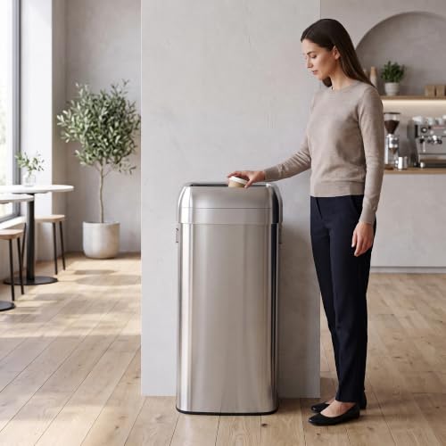 iTouchless 30G Commercial Trash Can with Wheels | Open Top Stainless Steel - color: Silver, 30 Gal