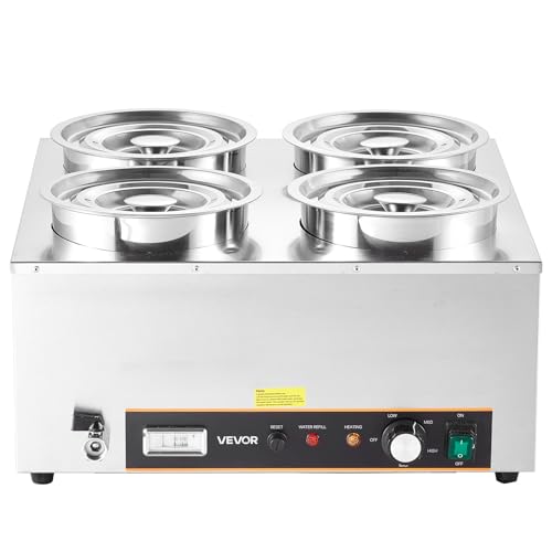 VEVOR Electric Soup Warmer, Four 6.34QT Stainless Steel Round Pot with 86~185°F Adjustable Temp, 1500W Commercial Bain Marie with Anti-Dry Burn and Reset Button, Soup Station for Restaurant, Buffet - size: 4×6L Pots